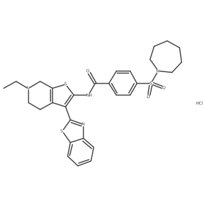 4-(azepan-1-ylsulfonyl)-N-(3-(benzo[d]thiazol-2-yl)-6-ethyl-4,5,6,7-tetrahydrothieno[2,3-c]pyridin-2-yl)benzamide hydrochloride结构式