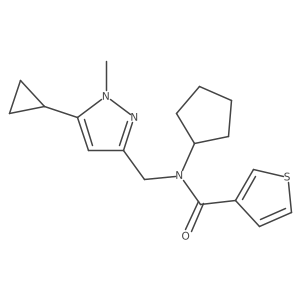 N-cyclopentyl-N-((5-cyclopropyl-1-methyl-1H-pyrazol-3-yl)methyl)thiophene-3-carboxamide Structure