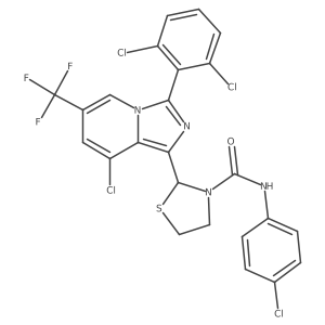 (2S)-2-[8-chloro-3-(2,6-dichlorophenyl)-6-(trifluoromethyl)imidazo[1,5-a]pyridin-1-yl]-N-(4-chlorophenyl)-1,3-thiazolidine-3-carboxamide Structure