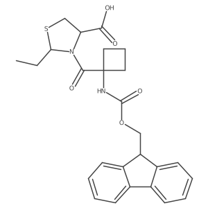 2-ethyl-3-[1-({[(9H-fluoren-9-yl)methoxy]carbonyl}amino)cyclobutanecarbonyl]-1,3-thiazolidine-4-carboxylic acid结构式