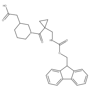 2-(1-{1-[({[(9H-fluoren-9-yl)methoxy]carbonyl}amino)methyl]cyclopropanecarbonyl}piperidin-3-yl)acetic acid结构式