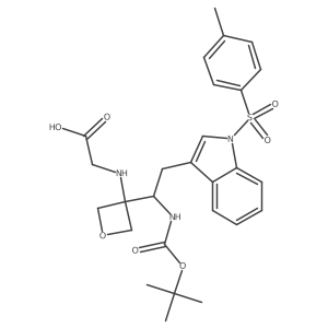 (R)-(3-(1-((tert-Butoxycarbonyl)amino)-2-(1-tosyl-1H-indol-3-yl)ethyl)oxetan-3-yl)glycine Structure