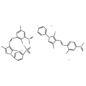 Chromate(2-), [4-[4,5-dihydro-4-[2-[2-(hydroxy-kappaO)-5-methyl-3-nitrophenyl]diazenyl-kappaN1]-3-methyl-5-(oxo-kappaO)-1H-pyrazol-1-yl]benzenesulfonato(3-)][2,4-dihydro-4-[2-[2-(hydroxy-kappaO)-4-nitrophenyl]diazenyl-kappaN1]-5-methyl-2-phenyl-3H-pyrazol-3-onato(2-)-kappaO3]-, hydrogen (1:2) Structure