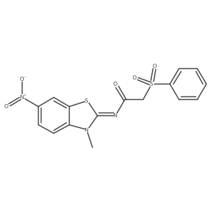 (E)-N-(3-methyl-6-nitrobenzo[d]thiazol-2(3H)-ylidene)-2-(phenylsulfonyl)acetamide结构式