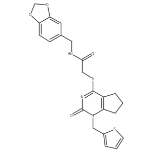 N-(benzo[d][1,3]dioxol-5-ylmethyl)-2-((2-oxo-1-(thiophen-2-ylmethyl)-2,5,6,7-tetrahydro-1H-cyclopenta[d]pyrimidin-4-yl)thio)acetamide结构式