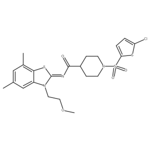 (E)-1-((5-chlorothiophen-2-yl)sulfonyl)-N-(3-(2-methoxyethyl)-5,7-dimethylbenzo[d]thiazol-2(3H)-ylidene)piperidine-4-carboxamide结构式