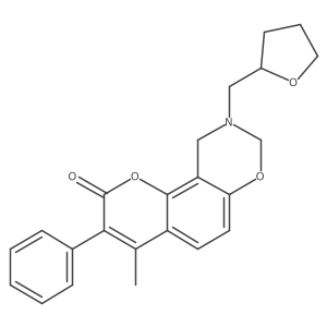 4-methyl-3-phenyl-9-((tetrahydrofuran-2-yl)methyl)-9,10-dihydrochromeno[8,7-e][1,3]oxazin-2(8H)-one Structure