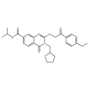 N-isopropyl-2-((2-(4-methoxyphenyl)-2-oxoethyl)thio)-4-oxo-3-((tetrahydrofuran-2-yl)methyl)-3,4-dihydroquinazoline-7-carboxamide结构式