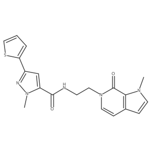 1-methyl-N-(2-(1-methyl-7-oxo-1H-pyrrolo[2,3-c]pyridin-6(7H)-yl)ethyl)-3-(thiophen-2-yl)-1H-pyrazole-5-carboxamide结构式