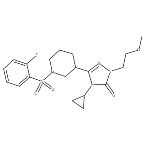 4-cyclopropyl-3-(1-((2-fluorophenyl)sulfonyl)piperidin-3-yl)-1-(2-methoxyethyl)-1H-1,2,4-triazol-5(4H)-one结构式