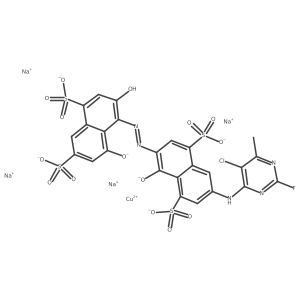 Cuprate(4-), [7-[(5-chloro-2-fluoro-6-methyl-4-pyrimidinyl)amino]-4-(hydroxy-kappaO)-3-[2-[2-(hydroxy-kappaO)-8-hydroxy-4,6-disulfo-1-naphthalenyl]diazenyl-kappaN1]-1,5-naphthalenedisulfonato(6-)]-, sodium (1:4) Structure