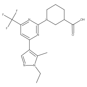 1-[4-(1-Ethyl-5-methyl-1H-pyrazol-4-yl)-6-(trifluoromethyl)-2-pyrimidinyl]-3-piperidinecarboxylic acid Structure