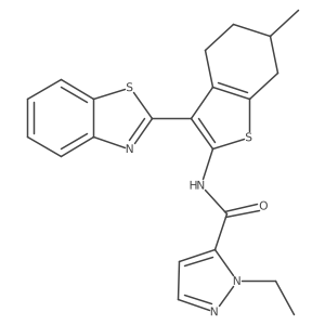 N-(3-(benzo[d]thiazol-2-yl)-6-methyl-4,5,6,7-tetrahydrobenzo[b]thiophen-2-yl)-1-ethyl-1H-pyrazole-5-carboxamide结构式