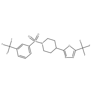 2-(Trifluoromethyl)-5-(1-((3-(trifluoromethyl)phenyl)sulfonyl)piperidin-4-yl)-1,3,4-oxadiazole结构式