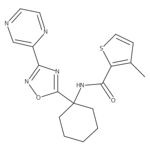 3-methyl-N-{1-[3-(pyrazin-2-yl)-1,2,4-oxadiazol-5-yl]cyclohexyl}thiophene-2-carboxamide结构式