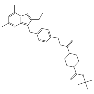 Tert-butyl 4-(3-(4-((2-ethyl-5,7-dimethylpyrazolo[1,5-a]pyrimidin-3-yl)methyl)phenyl)propanoyl)piperazine-1-carboxylate结构式