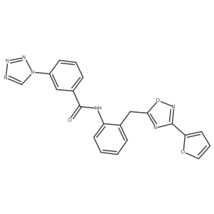 N-(2-((3-(furan-2-yl)-1,2,4-oxadiazol-5-yl)methyl)phenyl)-3-(1H-tetrazol-1-yl)benzamide结构式