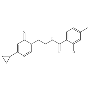 2-chloro-N-(2-(4-cyclopropyl-6-oxopyrimidin-1(6H)-yl)ethyl)-4-fluorobenzamide结构式