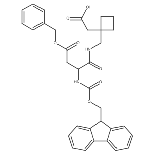 2-(1-{[(2S)-3-(benzyl carboxy)-2-({[(9H-fluoren-9-yl)methoxy]carbonyl}amino)propanamido]methyl}cyclobutyl)acetic acid结构式