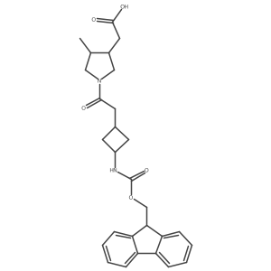 rac-2-[(3R,4R)-1-{2-[3-({[(9H-fluoren-9-yl)methoxy]carbonyl}amino)cyclobutyl]acetyl}-4-methylpyrrolidin-3-yl]acetic acid Structure