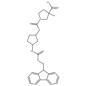 rac-1-{2-[(1R,3S)-3-({[(9H-fluoren-9-yl)methoxy]carbonyl}amino)cyclopentyl]acetyl}-3-methylpyrrolidine-3-carboxylic acid Structure