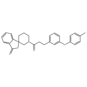 1'-{3-[3-(4-fluorophenoxy)phenyl]propanoyl}-3H-spiro[2-benzofuran-1,3'-piperidine]-3-one结构式