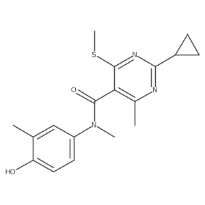 2-cyclopropyl-N-(4-hydroxy-3-methylphenyl)-N,4-dimethyl-6-(methylsulfanyl)pyrimidine-5-carboxamide结构式