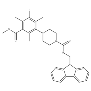 (9H-fluoren-9-yl)methyl 4-[3-iodo-5-(methoxycarbonyl)-2,4,6-trimethylphenyl]piperazine-1-carboxylate Structure