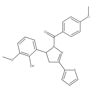 (5-(2-hydroxy-3-methoxyphenyl)-3-(thiophen-2-yl)-4,5-dihydro-1H-pyrazol-1-yl)(4-methoxyphenyl)methanone结构式