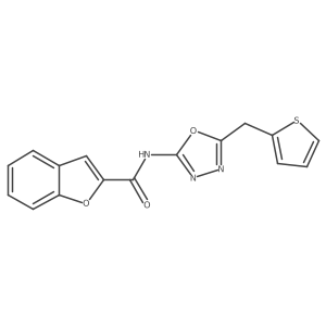 N-(5-(thiophen-2-ylmethyl)-1,3,4-oxadiazol-2-yl)benzofuran-2-carboxamide结构式