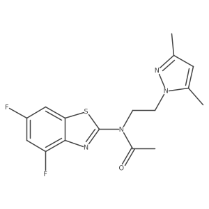 N-(4,6-difluorobenzo[d]thiazol-2-yl)-N-(2-(3,5-dimethyl-1H-pyrazol-1-yl)ethyl)acetamide结构式