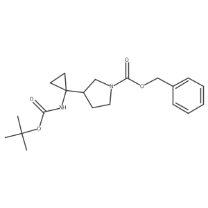 1-Pyrrolidinecarboxylic acid, 3-[1-[[(1,1-dimethylethoxy)carbonyl]amino]cyclopropyl]-, phenylmethyl ester结构式