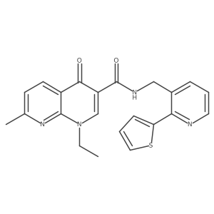 1-ethyl-7-methyl-4-oxo-N-((2-(thiophen-2-yl)pyridin-3-yl)methyl)-1,4-dihydro-1,8-naphthyridine-3-carboxamide结构式