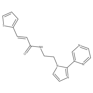 (2E)-N-{2-[2-(pyrazin-2-yl)-1H-imidazol-1-yl]ethyl}-3-(thiophen-2-yl)prop-2-enamide结构式
