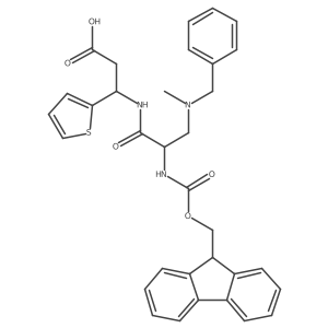 3-{3-[benzyl(methyl)amino]-2-({[(9H-fluoren-9-yl)methoxy]carbonyl}amino)propanamido}-3-(thiophen-2-yl)propanoic acid结构式