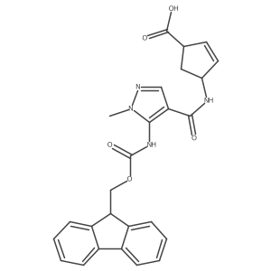 4-[5-({[(9H-fluoren-9-yl)methoxy]carbonyl}amino)-1-methyl-1H-pyrazole-4-amido]cyclopent-2-ene-1-carboxylic acid结构式
