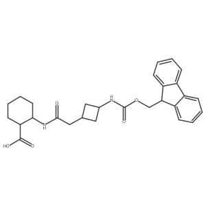 rac-(1R,2S)-2-{2-[3-({[(9H-fluoren-9-yl)methoxy]carbonyl}amino)cyclobutyl]acetamido}cyclohexane-1-carboxylic acid结构式