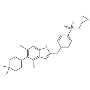 4,6-dichloro-2-[[4-(cyclopropylmethylsulfonyl)phenyl]methyl]-5-(4,4-difluoropiperidin-1-yl)-1H-benzimidazole结构式