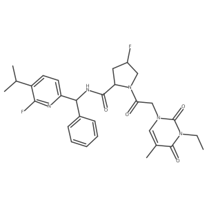 (2S,4R)-1-(2-(3-Ethyl-5-methyl-2,4-dioxo-3,4-dihydropyrimidin-1(2H)-yl)acetyl)-4-fluoro-N-((S)-(6-fluoro-5-isopropylpyridin-2-yl)(phenyl)methyl)pyrrolidine-2-carboxamide结构式
