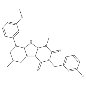 3-[(3-chlorophenyl)methyl]-9-(3-methoxyphenyl)-1,7-dimethyl-6,7,8,9a,10,10a-hexahydro-4aH-purino[7,8-a]pyrimidine-2,4-dione结构式