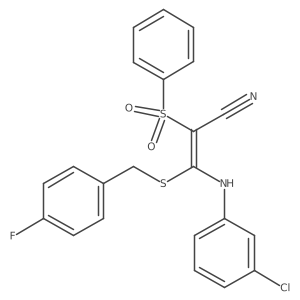 (E)-3-((3-chlorophenyl)amino)-3-((4-fluorobenzyl)thio)-2-(phenylsulfonyl)acrylonitrile Structure