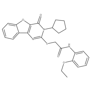 2-({5-cyclopentyl-6-oxo-8-oxa-3,5-diazatricyclo[7.4.0.0^{2,7}]trideca-1(9),2(7),3,10,12-pentaen-4-yl}sulfanyl)-N-(2-ethoxyphenyl)acetamide结构式