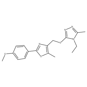 4-(((4-ethyl-5-methyl-4H-1,2,4-triazol-3-yl)thio)methyl)-2-(4-methoxyphenyl)-5-methyloxazole Structure