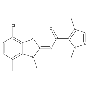 (E)-N-(7-chloro-3,4-dimethylbenzo[d]thiazol-2(3H)-ylidene)-1,4-dimethyl-1H-pyrazole-5-carboxamide结构式