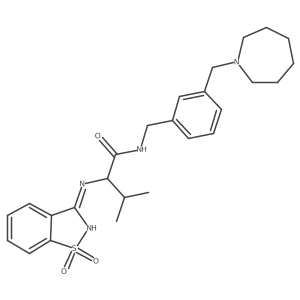 Butanamide, 2-[(1,1-dioxido-1,2-benzisothiazol-3-yl)amino]-N-[[3-[(hexahydro-1H-azepin-1-yl)methyl]phenyl]methyl]-3-methyl-, (2S)- Structure