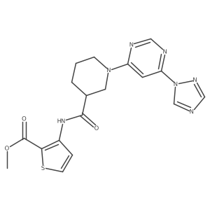 methyl 3-(1-(6-(1H-1,2,4-triazol-1-yl)pyrimidin-4-yl)piperidine-3-carboxamido)thiophene-2-carboxylate Structure
