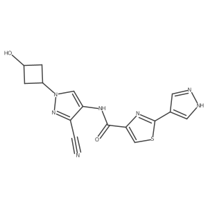 N-(3-Cyano-1-((1s,3s)-3-hydroxycyclobutyl)-1H-pyrazol-4-yl)-2-(1H-pyrazol-4-yl)thiazole-4-carboxamide结构式