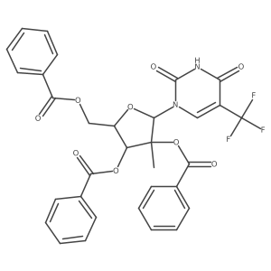 (2R,3R,4R,5R)-5-((Benzoyloxy)methyl)-2-(2,4-dioxo-5-(trifluoromethyl)-3,4-dihydropyrimidin-1(2H)-yl)-3-methyltetrahydrofuran-3,4-diyl dibenzoate Structure