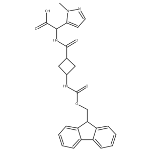2-{[3-({[(9H-fluoren-9-yl)methoxy]carbonyl}amino)cyclobutyl]formamido}-2-(1-methyl-1H-pyrazol-5-yl)acetic acid结构式