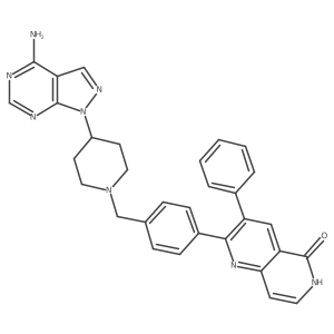 2-(4-{[4-(4-amino-1H-pyrazolo[3,4-d]pyrimidin-1-yl)piperidin-1-yl]methyl}phenyl)-3-phenyl-1,6-naphthyridin-5(6H)-one Structure